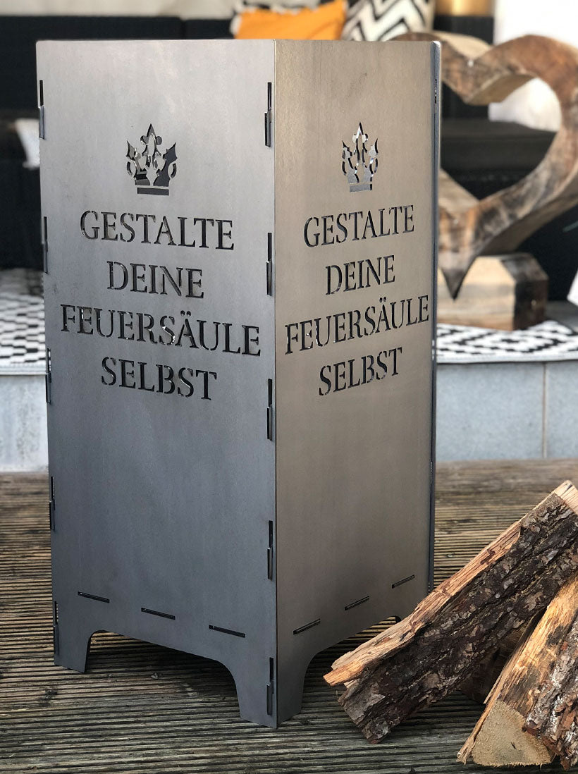 Feuertonne mit Wunschmotiv gestalten – personalisiert in 3 Größen bis 1 m Höhe