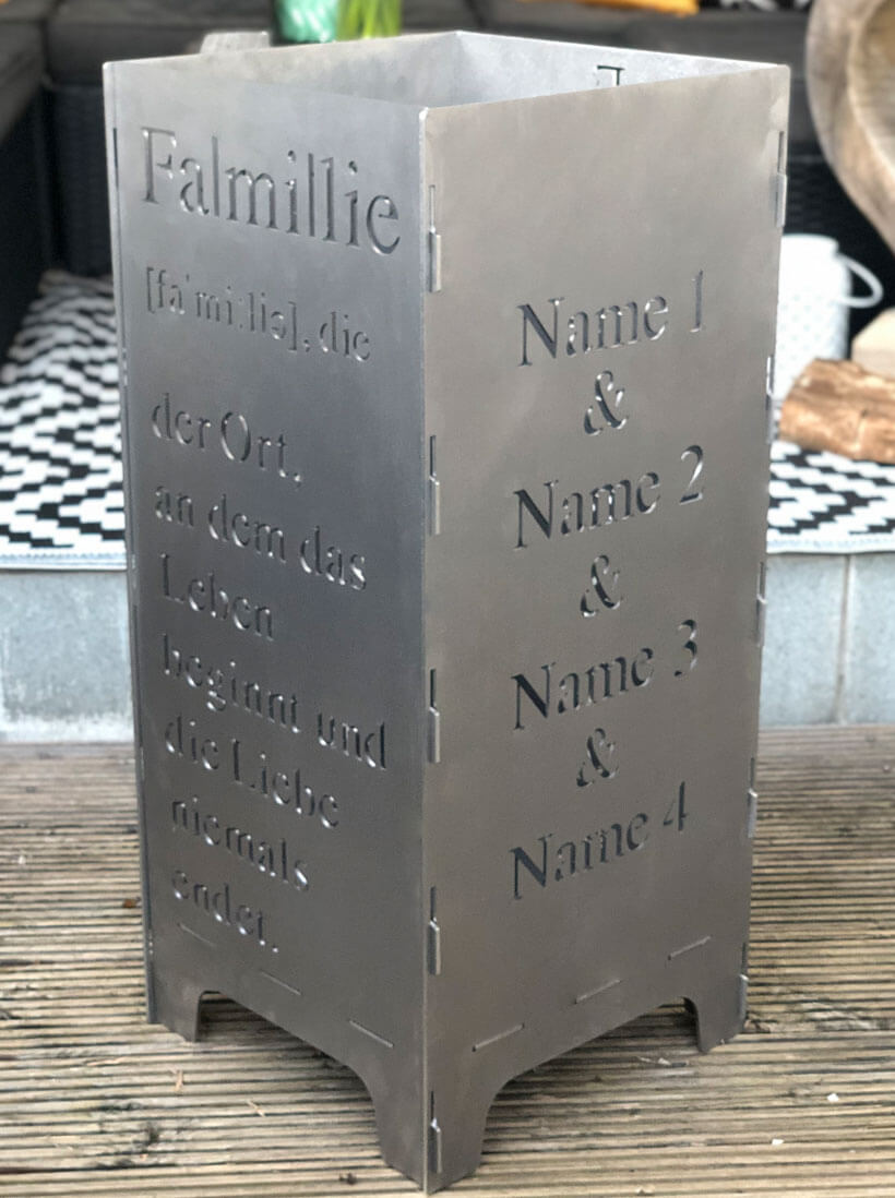 Feuertonne mit Familien Definition und Namen - personalisiert
