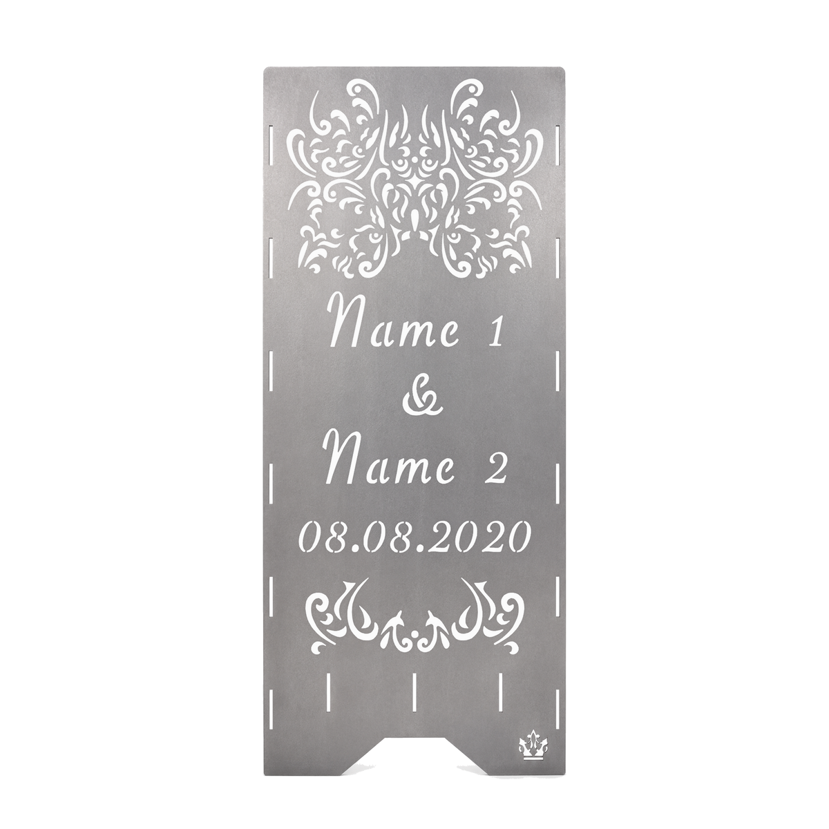 Feuertonne zur Hochzeit in edler Optik mit Hochzeitsspruch personalisiert