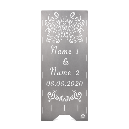 Feuertonne zur Hochzeit in edler Optik mit Hochzeitsspruch personalisiert