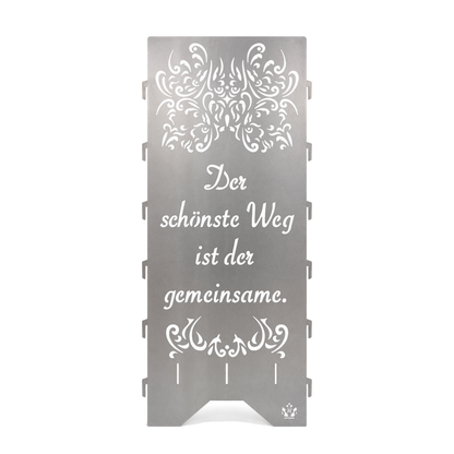Feuertonne zur Hochzeit in edler Optik mit Hochzeitsspruch personalisiert
