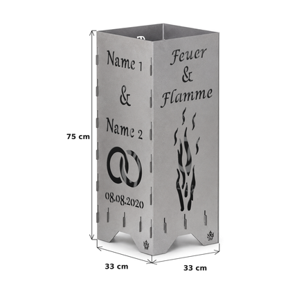 Feuertonne Hochzeit | Feuer & Flamme mit Ringen | 75 cm | 100 cm | Personalisiert