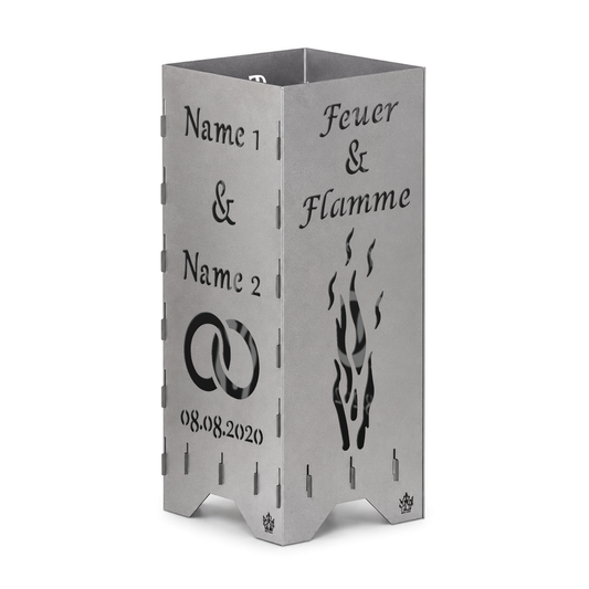 Feuertonne Hochzeit | Feuer & Flamme mit Ringen | 75 cm | 100 cm | Personalisiert
