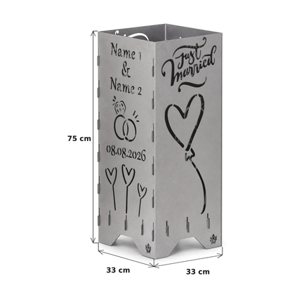 Maße der Hochzeitstonne 75 cm: 75 cm hoch, Grundfläche 33 x 33 cm