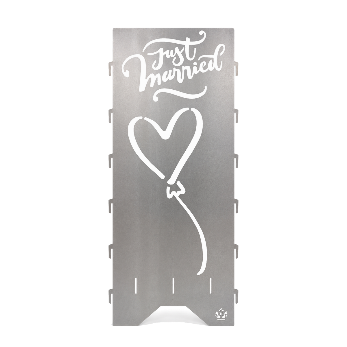 Seitenteil mit Schriftzug Just married und Herzballon, aus Stahl gelasert
