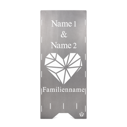 Seitenteil mit Namen der Eltern, Herz und Familienname