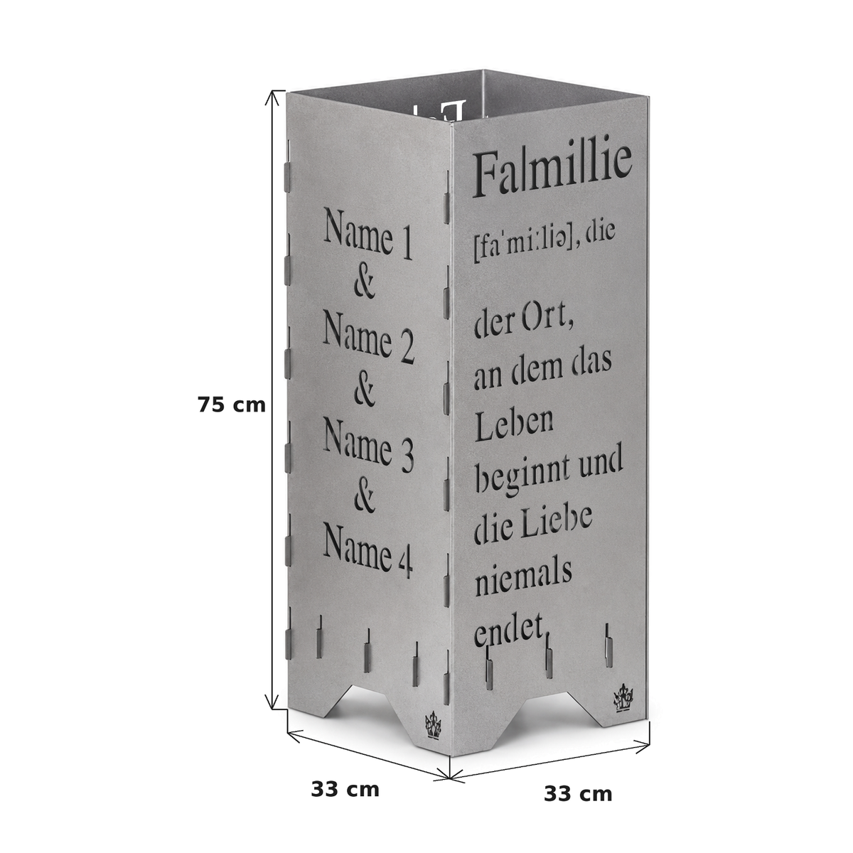 Maße der Familientonne 75 cm: 75 cm hoch, Grundfläche 33 x 33 cm
