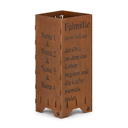 Feuertonne Familie Definition mit Edelrost Patina