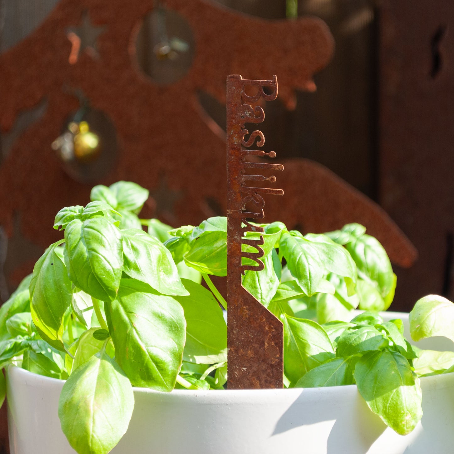 Pflanzenstecker „Basilikum“ | Wetterfester Kräuterstecker für Garten und Beet