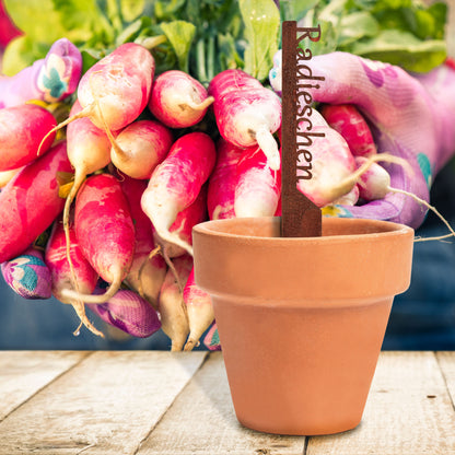 Pflanzenstecker „Radieschen“ | Wetterfester Gemüsestecker für Garten und Beet