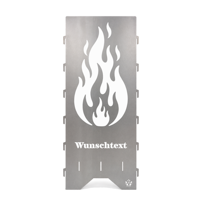 Personalisierte Feuertonne "Flamme" mit Wunschtext in 2 Größen bis 1 m Höhe