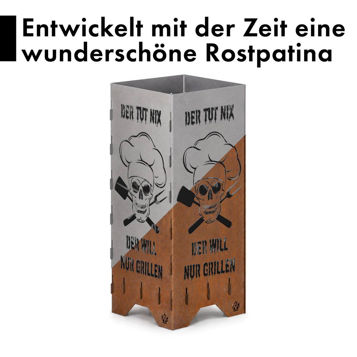 Feuertonne "Der tut nix, der will nur grillen" in 3 Größen bis 1 m Höhe