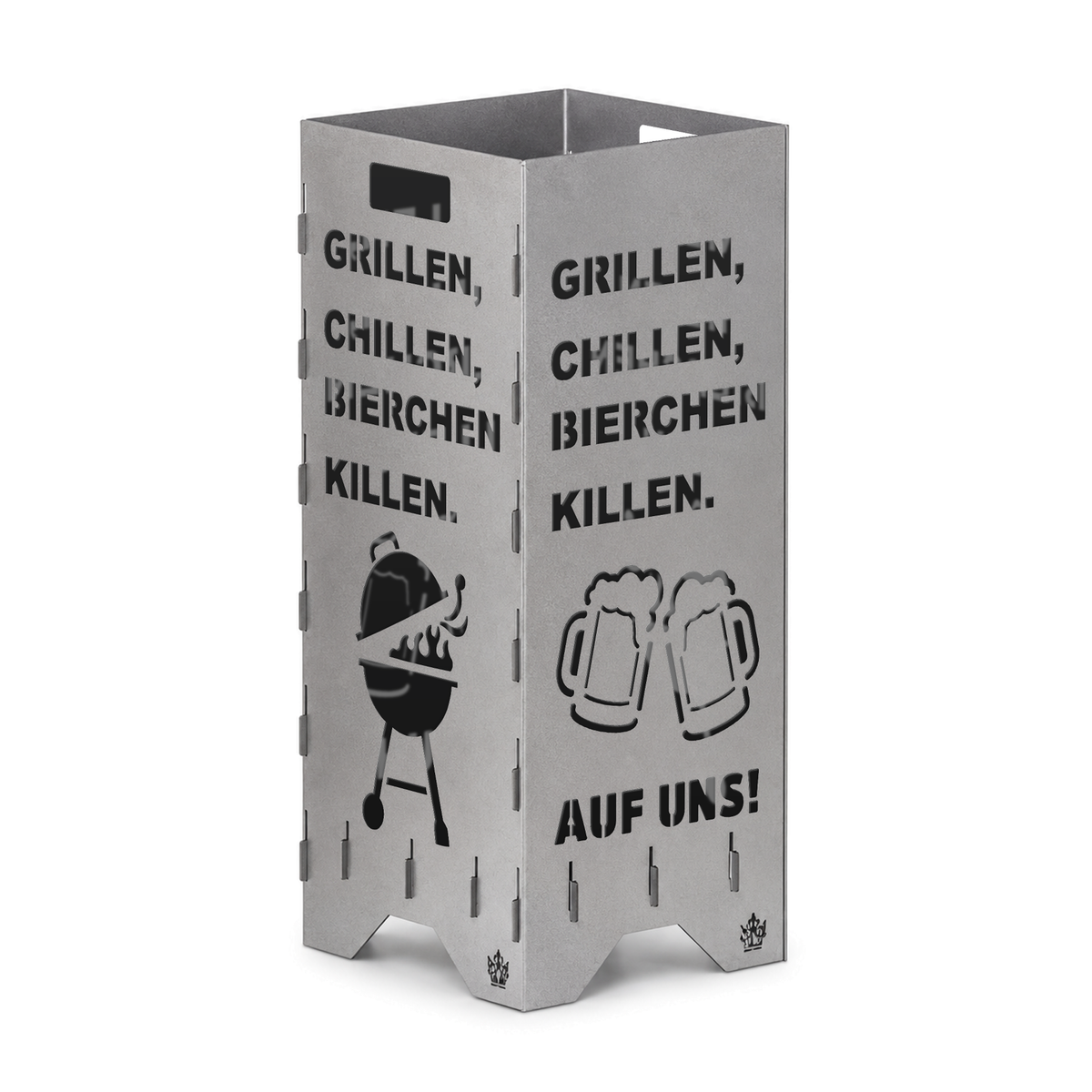 Feuertonne "Grillen, chillen" in 3 Größen bis 1 m Höhe