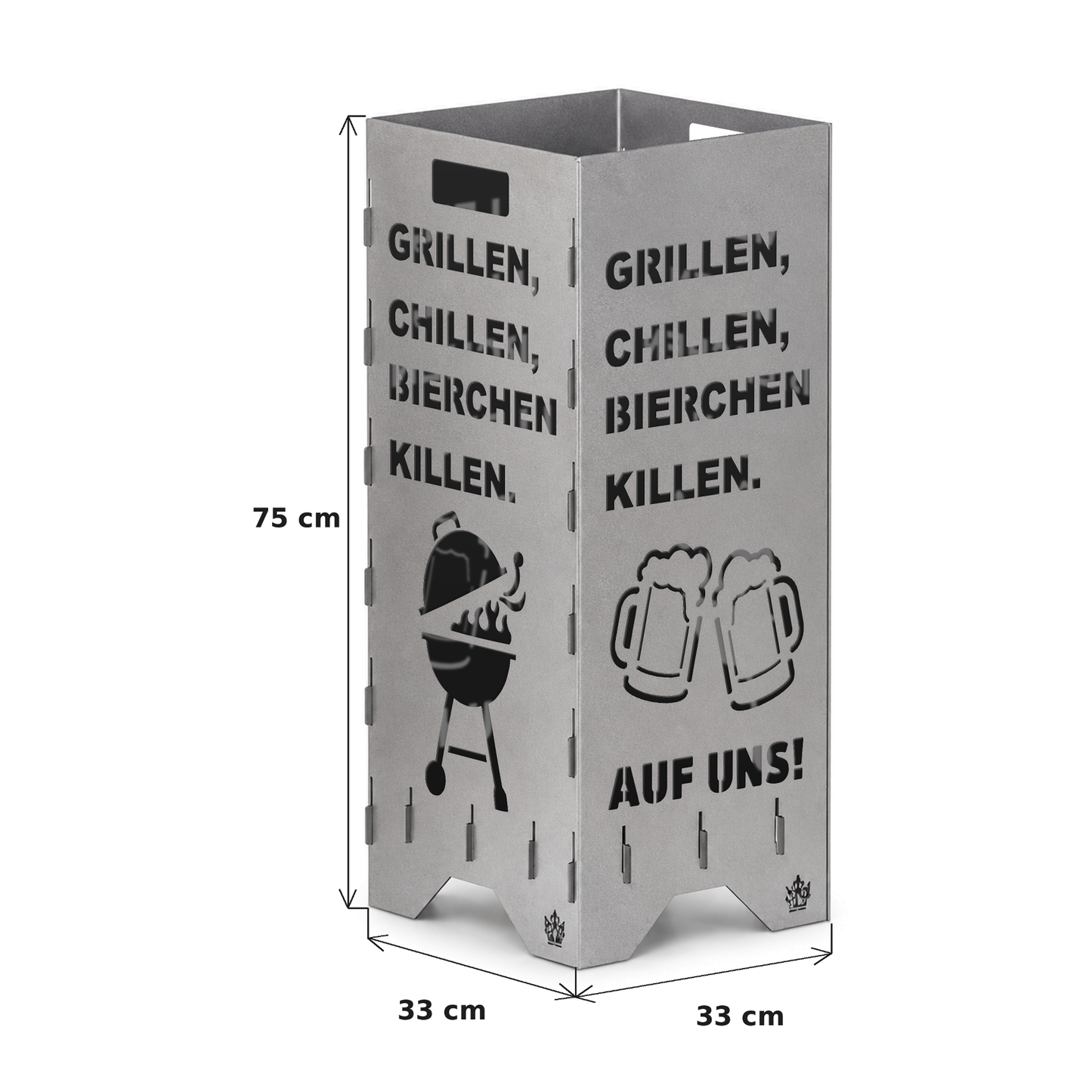 Feuertonne "Grillen, chillen" in 3 Größen bis 1 m Höhe
