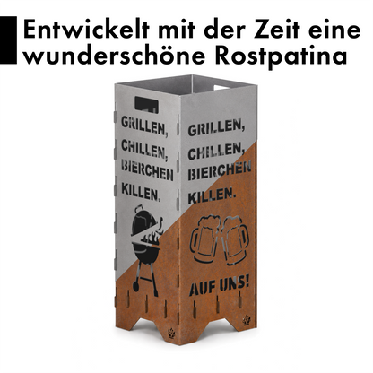 Feuertonne "Grillen, chillen" in 3 Größen bis 1 m Höhe
