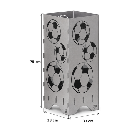 Maße der Feuertonne Fußball 75 cm: 75 cm hoch, Grundfläche 33 x 33 cm