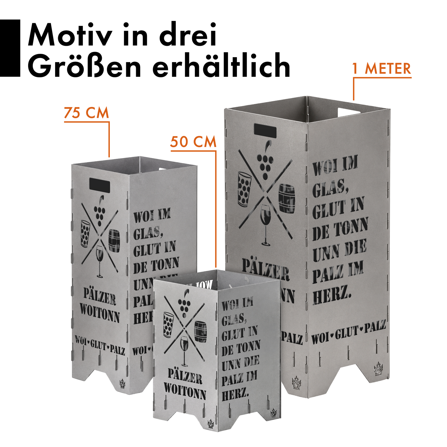 Feuertonne "Pfalz Woitonn" in 3 Größen bis 1 m Höhe
