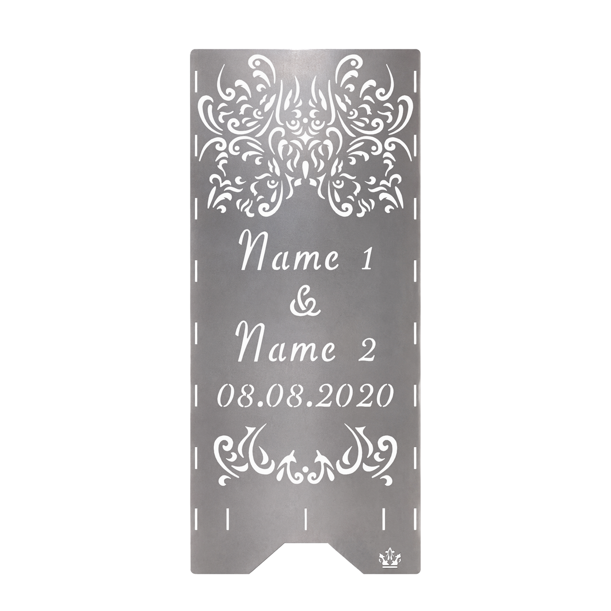 Feuertonne zur Hochzeit in edler Optik mit Hochzeitsspruch personalisiert
