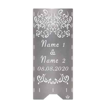 Feuertonne zur Hochzeit in edler Optik mit Hochzeitsspruch personalisiert