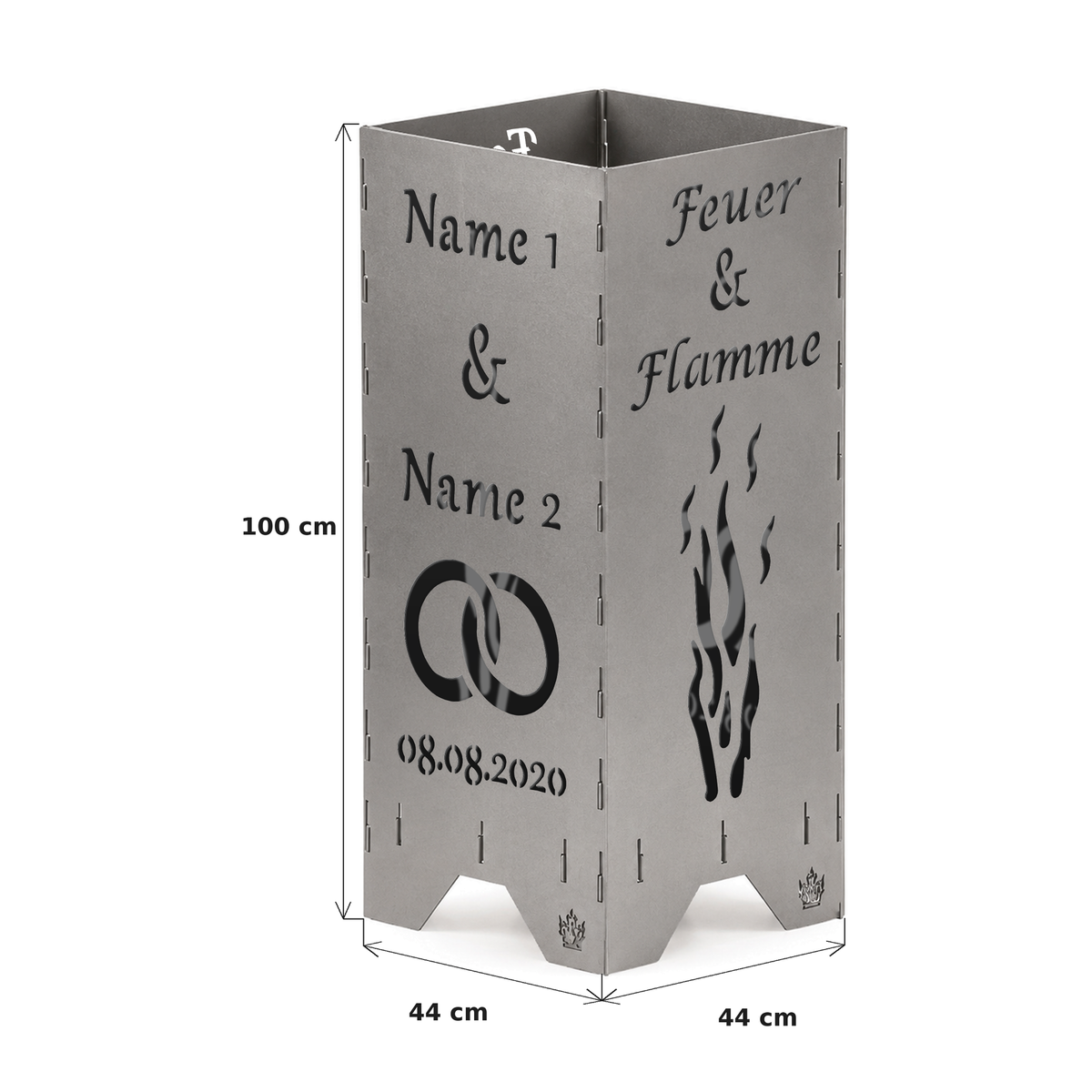 Feuertonne Hochzeit | Feuer & Flamme mit Ringen | 75 cm | 100 cm | Personalisiert