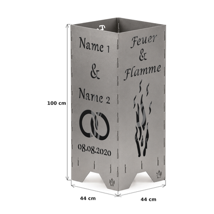 Feuertonne Hochzeit | Feuer & Flamme mit Ringen | 75 cm | 100 cm | Personalisiert