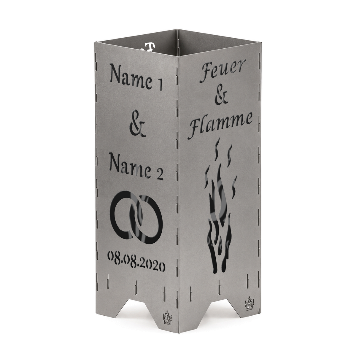 Feuertonne Hochzeit | Feuer & Flamme mit Ringen | 75 cm | 100 cm | Personalisiert