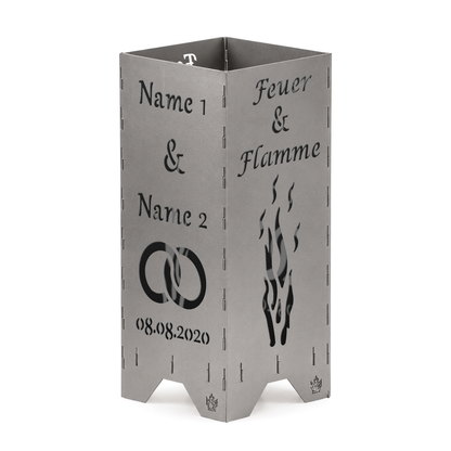 Feuertonne Hochzeit | Feuer & Flamme mit Ringen | 75 cm | 100 cm | Personalisiert