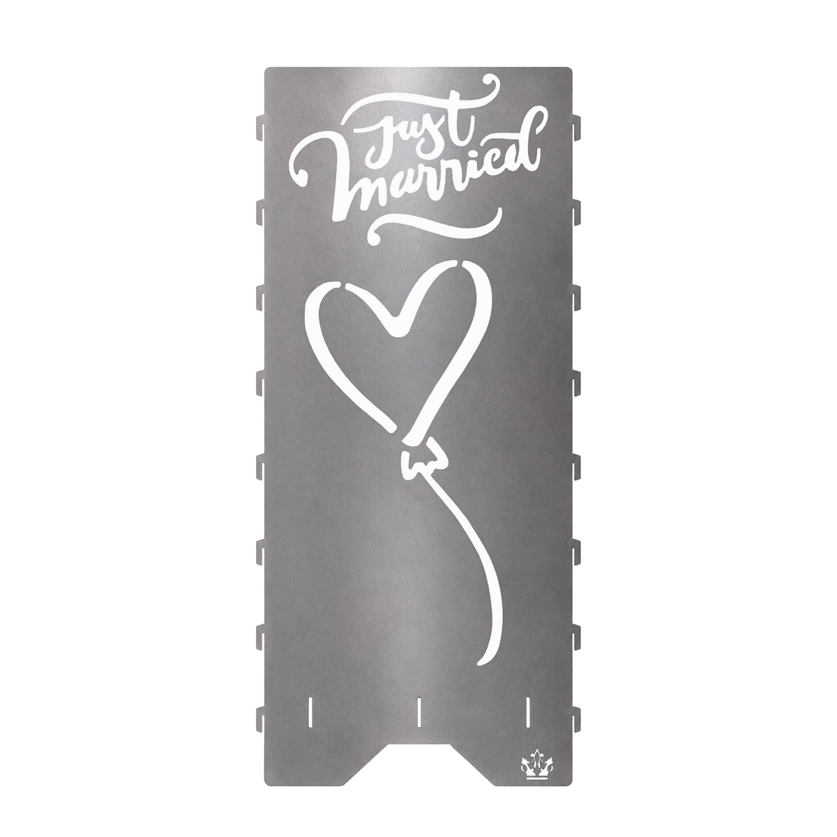 Seitenteil der Hochzeitstonne 100 cm mit Schriftzug Just married und Herz