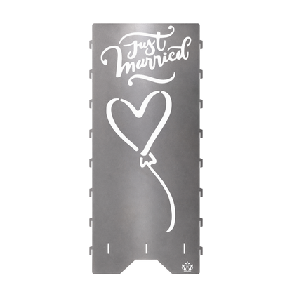 Seitenteil der Hochzeitstonne 100 cm mit Schriftzug Just married und Herz