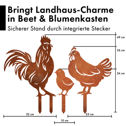 Gartenstecker-Set Hühner Familie