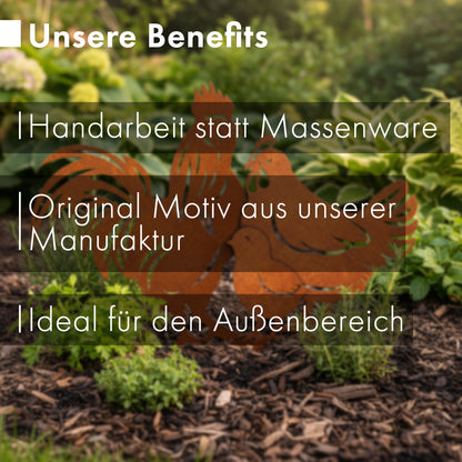 Gartenstecker-Set Hühner Familie