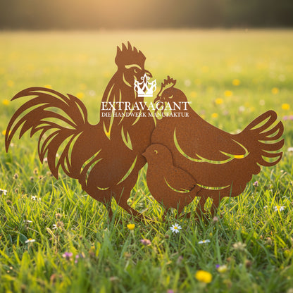 Gartenstecker-Set Hühner Familie
