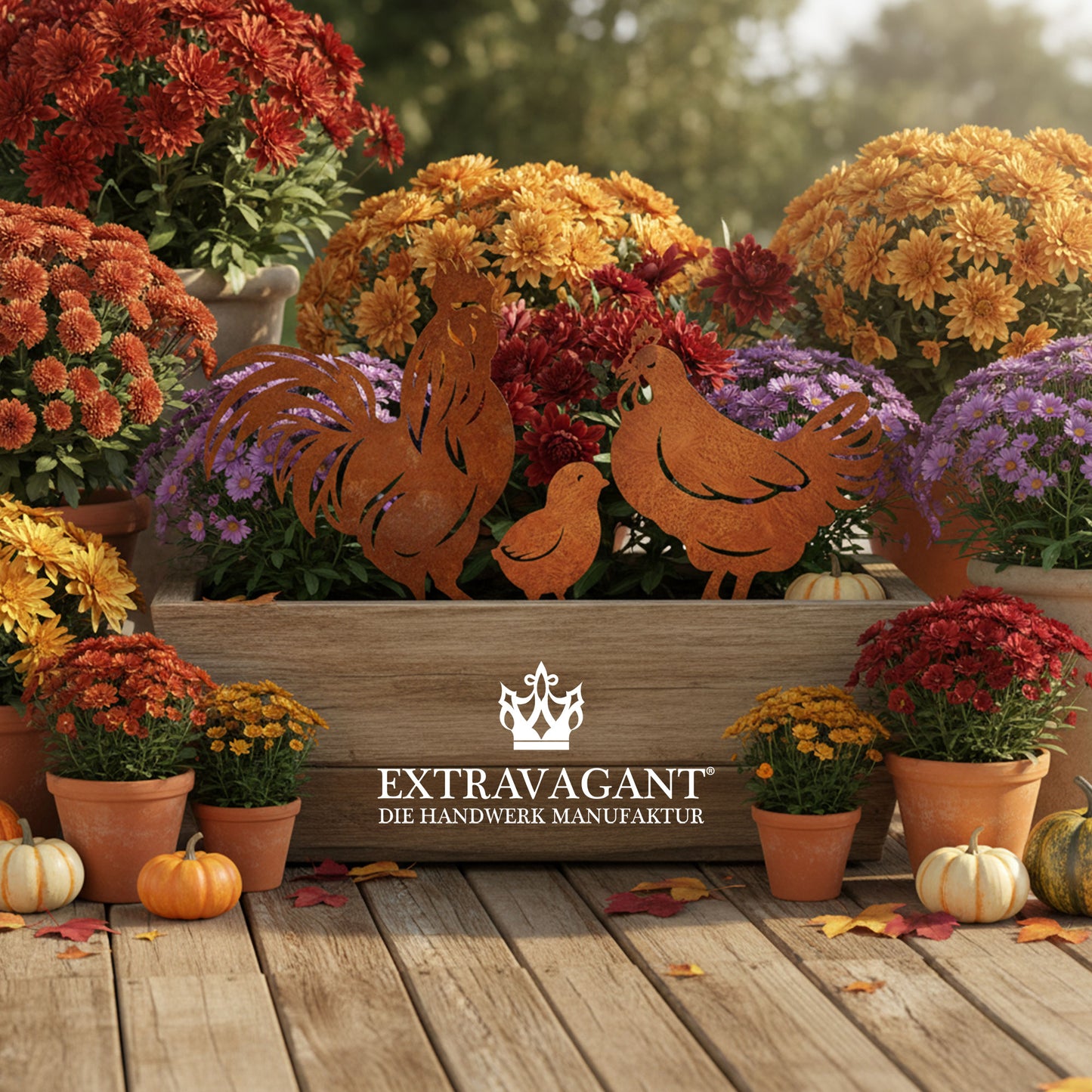 Gartenstecker-Set Hühner Familie