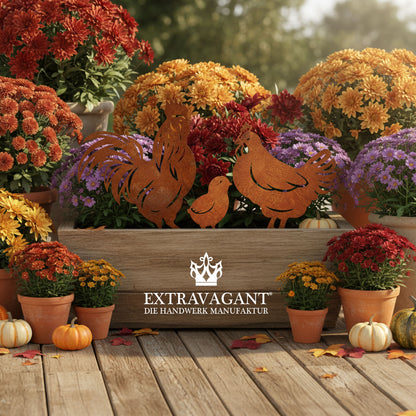 Gartenstecker-Set Hühner Familie