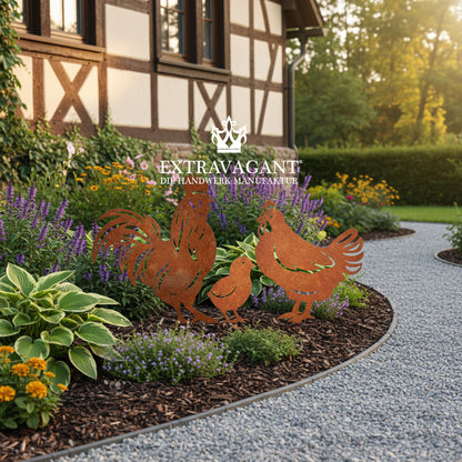 Gartenstecker-Set Hühner Familie