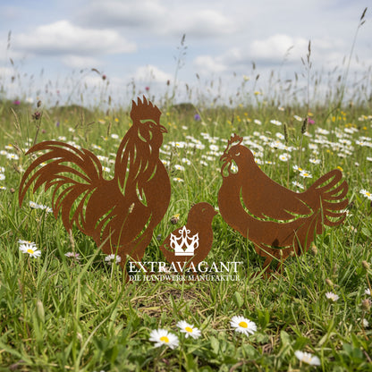 Gartenstecker-Set Hühner Familie