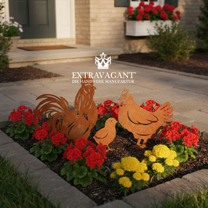 Gartenstecker-Set Hühner Familie
