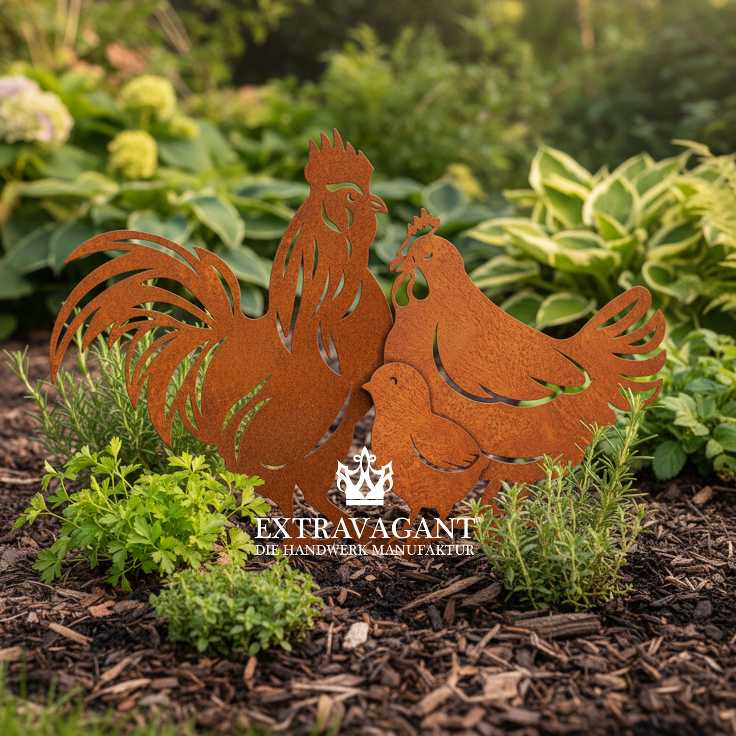 Gartenstecker-Set Hühner Familie