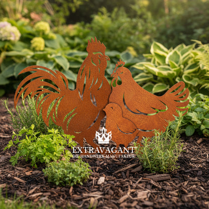 Gartenstecker-Set Hühner Familie