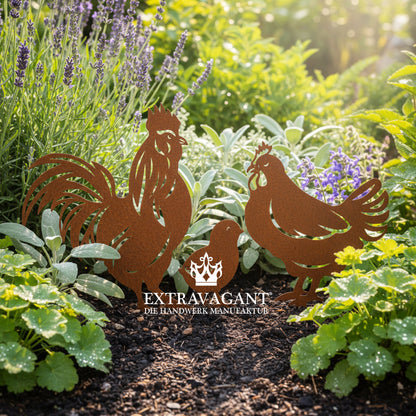 Gartenstecker-Set Hühner Familie