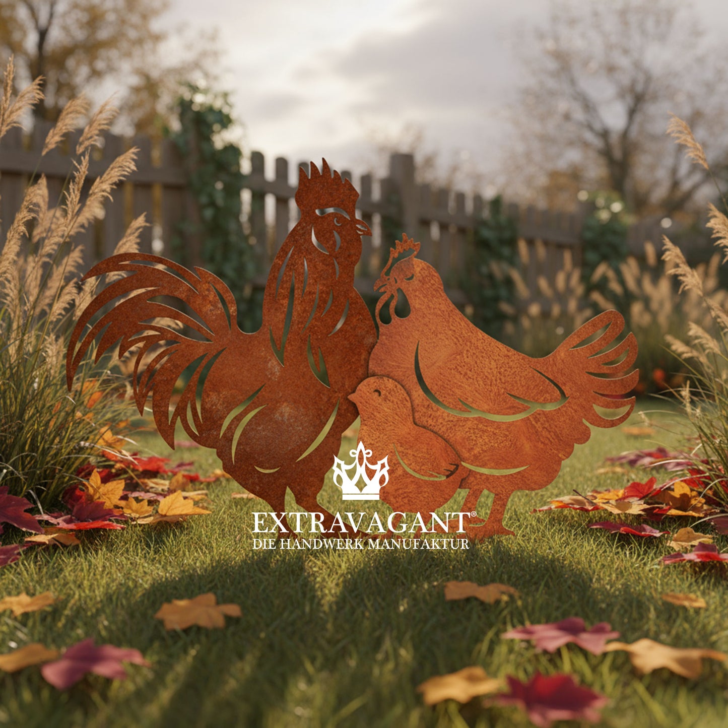 Gartenstecker-Set Hühner Familie