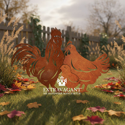 Gartenstecker-Set Hühner Familie
