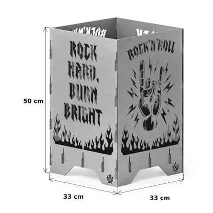 Maße der Feuertonne Rock 'n' Roll 50 cm: 50 cm hoch, Grundfläche 33 x 33 cm
