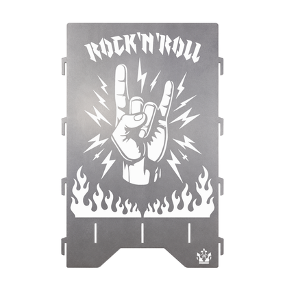Seitenteil der Feuertonne Rock 'n' Roll 50 cm mit Rock 'n' Roll Hand, Blitzen und Flammen