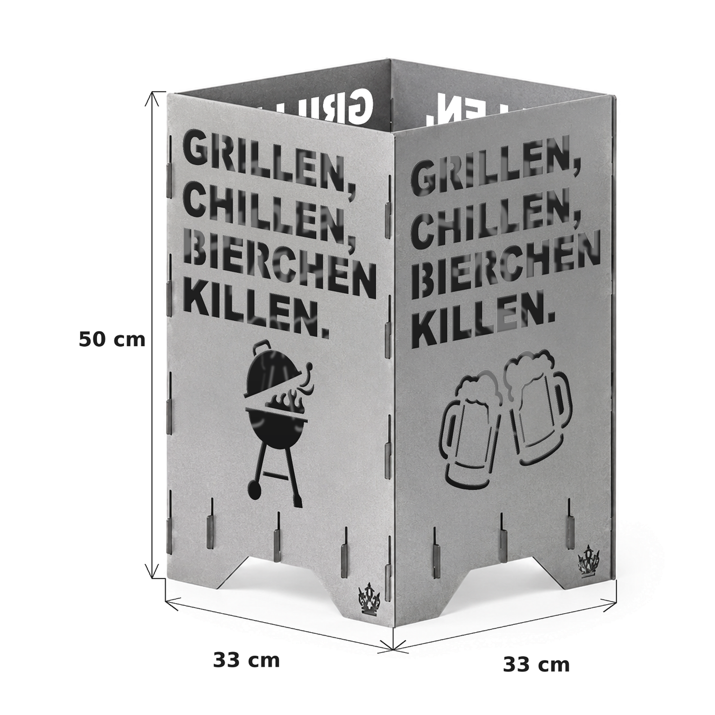 Feuertonne "Grillen, chillen" in 3 Größen bis 1 m Höhe