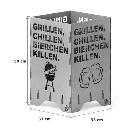 Feuertonne "Grillen, chillen" in 3 Größen bis 1 m Höhe