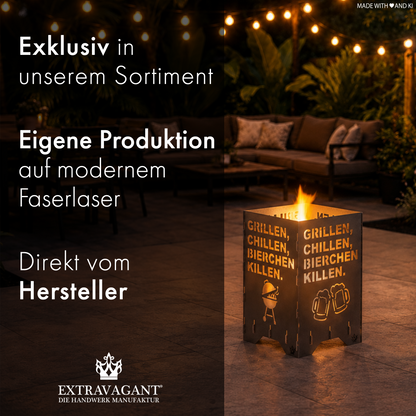 Feuertonne "Grillen, chillen" in 3 Größen bis 1 m Höhe