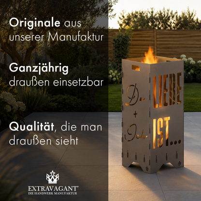 Fire barrel, fire basket, fire column, fireplace | Love motif