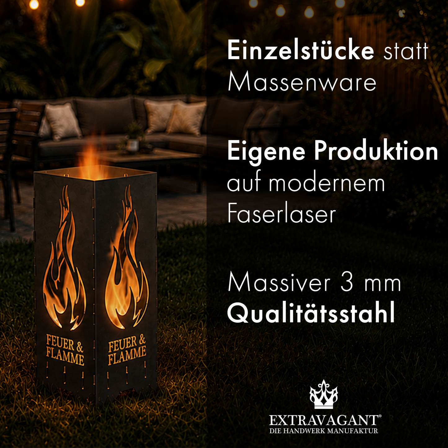 Feuertonne "Feuer & Flamme" in 3 Größen bis 1 m Höhe