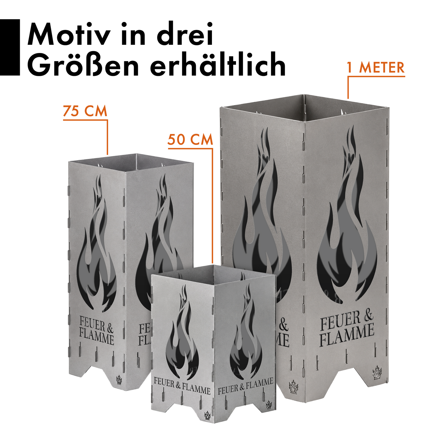 Feuertonne "Feuer & Flamme" in 3 Größen bis 1 m Höhe
